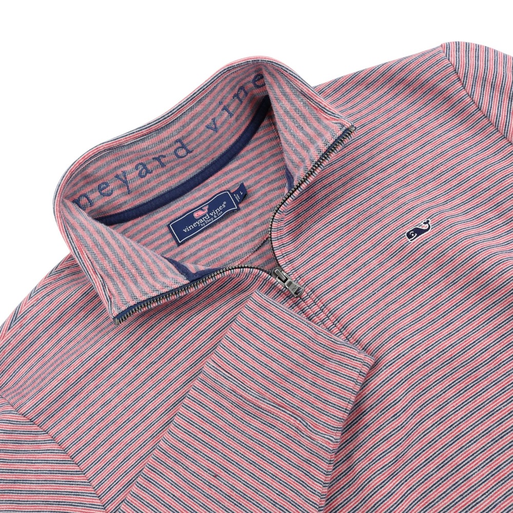 Vineyard Vines Mens Large Red Navy Striped Quarter Zip Pullover Sweater L